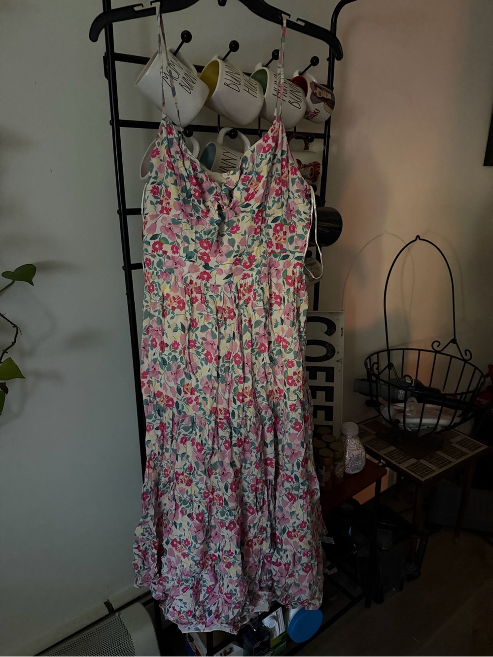 Yumi Kim Pink & Green Floral Maxi Sundress - Spaghetti Straps